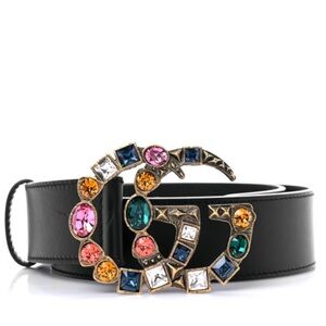 Gucci Multicolor Crystal Double G Buckle Belt - Black Leather, Size 90/36